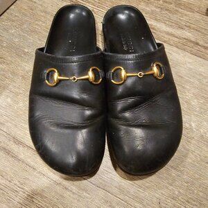 Gucci Horsebit Black Leather Mule Clog Slides